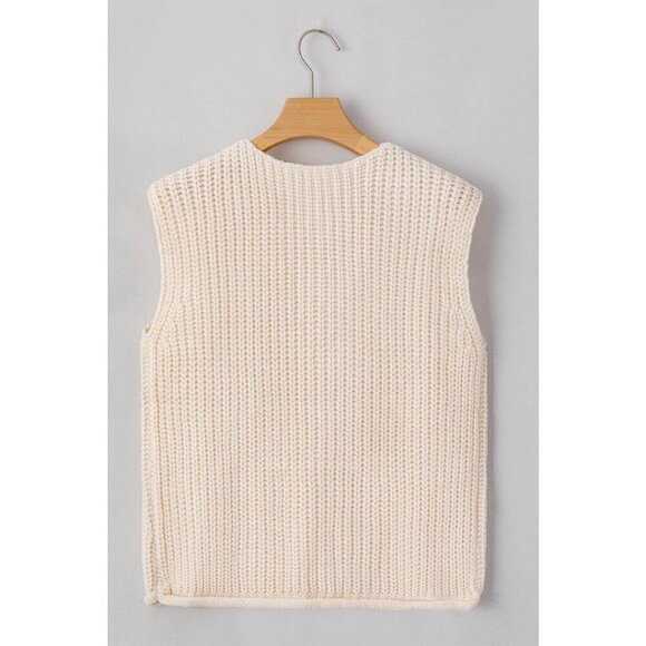 NWT ESME Cream Sleeveless Sweater Knit Vest With Gold Buttons - Picture 5 of 11